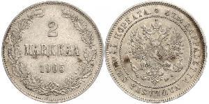 2 Mark Granducato di Finlandia (1809 - 1917) Argento Alessandro III (1845 -1894)