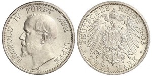 2 Mark Lippe (1123 - 1918) Argento Leopoldo IV di Lippe