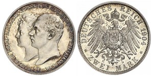 2 Mark Meclemburgo-Schwerin (1352-1918) Argento Frederick Francis IV, Grand Duke of Mecklenburg (1882 - 1945)