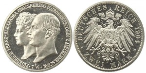 2 Mark Meclemburgo-Schwerin (1352-1918) Argento Frederick Francis IV, Grand Duke of Mecklenburg (1882 - 1945)
