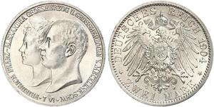 2 Mark Meclemburgo-Schwerin (1352-1918) Argento Frederick Francis IV, Grand Duke of Mecklenburg (1882 - 1945)