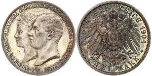 2 Mark Meclemburgo-Schwerin (1352-1918) Argento Frederick Francis IV, Grand Duke of Mecklenburg (1882 - 1945)