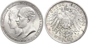 2 Mark Meclemburgo-Schwerin (1352-1918) Argento Frederick Francis IV, Grand Duke of Mecklenburg (1882 - 1945)