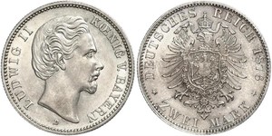 2 Mark Regno di Baviera (1806 - 1918) Argento Ludovico II di Baviera(1845 – 1886)