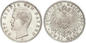 2 Mark Regno di Baviera (1806 - 1918) Argento Ottone di Baviera(1848 – 1916)