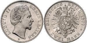 2 Mark Regno di Baviera (1806 - 1918) Argento Ludovico II di Baviera(1845 – 1886)