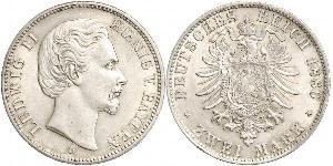2 Mark Regno di Baviera (1806 - 1918) Argento Ludovico II di Baviera(1845 – 1886)