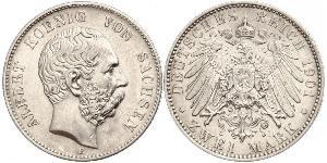 2 Mark Regno di Sassonia (1806 - 1918) Argento Alberto di Sassonia