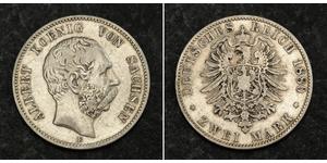 2 Mark Regno di Sassonia (1806 - 1918) Argento Alberto di Sassonia