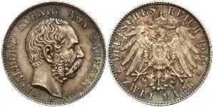 2 Mark Regno di Sassonia (1806 - 1918) Argento Alberto di Sassonia