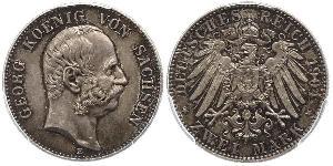 2 Mark Regno di Sassonia (1806 - 1918) Argento Giorgio di Sassonia