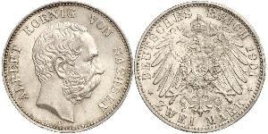 2 Mark Regno di Sassonia (1806 - 1918) Argento Alberto di Sassonia