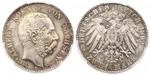 2 Mark Regno di Sassonia (1806 - 1918) Argento Alberto di Sassonia