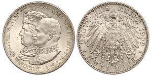 2 Mark Regno di Sassonia (1806 - 1918) Argento Federico Augusto III di Sassonia (1865-1932)