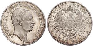 2 Mark Regno di Sassonia (1806 - 1918) Argento Federico Augusto III di Sassonia (1865-1932)