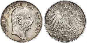 2 Mark Regno di Sassonia (1806 - 1918) Argento Giorgio di Sassonia
