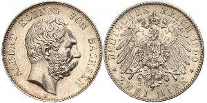 2 Mark Regno di Sassonia (1806 - 1918) Argento Alberto di Sassonia