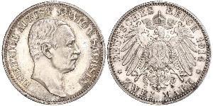2 Mark Regno di Sassonia (1806 - 1918) Argento Federico Augusto III di Sassonia (1865-1932)