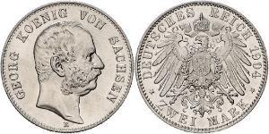 2 Mark Regno di Sassonia (1806 - 1918) Argento Giorgio di Sassonia