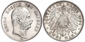 2 Mark Regno di Sassonia (1806 - 1918) Argento Giorgio di Sassonia