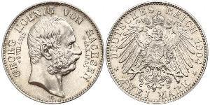 2 Mark Regno di Sassonia (1806 - 1918) Argento Giorgio di Sassonia