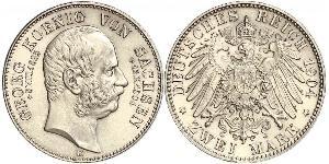 2 Mark Regno di Sassonia (1806 - 1918) Argento Giorgio di Sassonia