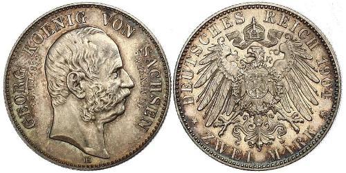 2 Mark Regno di Sassonia (1806 - 1918) Argento Giorgio di Sassonia