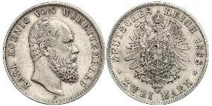 2 Mark Regno di Württemberg (1806-1918) Argento Carlo di Württemberg