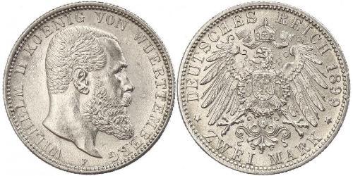 2 Mark Regno di Württemberg (1806-1918) Argento Wilhelm II, German Emperor (1859-1941)