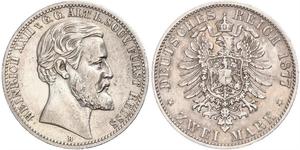 2 Mark Reuss-Greiz (1778 - 1918) Argento Heinrich XXII (1859 - 1902)