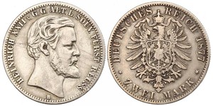 2 Mark Reuss-Greiz (1778 - 1918) Argento Heinrich XXII (1859 - 1902)