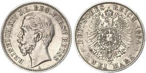 2 Mark Reuss-Greiz (1778 - 1918) Argento Enrico XIV di Reuss-Gera