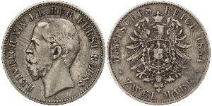 2 Mark Reuss-Greiz (1778 - 1918) Argento Enrico XIV di Reuss-Gera