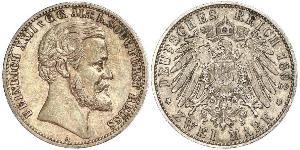 2 Mark Reuss-Greiz (1778 - 1918) Argento Heinrich XXII (1859 - 1902)