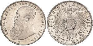 2 Mark Sassonia-Meiningen (1680 - 1918) Argento Giorgio II di Sassonia-Meiningen