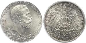 2 Mark Schwarzburg-Sondershausen (1599-1920) Argento 