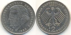 2 Mark Geschichte der Bundesrepublik Deutschland (1949-1990) Kupfer/Nickel Франц-Йозеф Штраусс