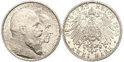 2 Mark Gran Ducado de Baden (1806-1918) Plata Federico I de Baden (1826 - 1907)
