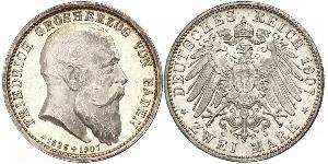2 Mark Gran Ducado de Baden (1806-1918) Plata Federico I de Baden (1826 - 1907)