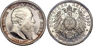 2 Mark Gran Ducado de Baden (1806-1918) Plata Federico I de Baden (1826 - 1907)