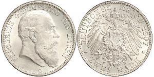 2 Mark Gran Ducado de Baden (1806-1918) Plata Federico I de Baden (1826 - 1907)