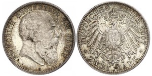 2 Mark Gran Ducado de Baden (1806-1918) Plata Federico I de Baden (1826 - 1907)