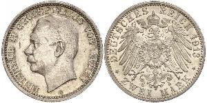 2 Mark Gran Ducado de Baden (1806-1918) Plata Federico II de Baden (1857 - 1928)