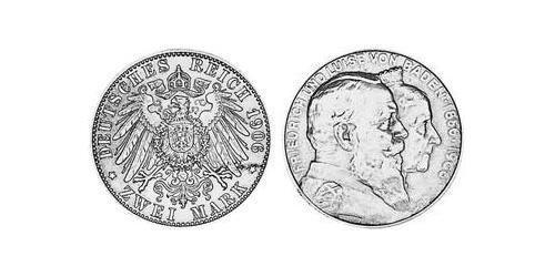 2 Mark Gran Ducado de Baden (1806-1918) Plata Federico I de Baden (1826 - 1907)