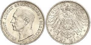 2 Mark Grand Duchy of Oldenburg (1814 - 1918) Plata Federico Augusto III de Sajonia (1865-1932)