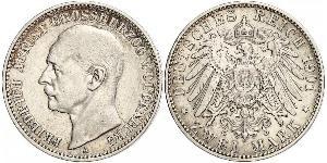 2 Mark Grand Duchy of Oldenburg (1814 - 1918) Plata Federico Augusto III de Sajonia (1865-1932)