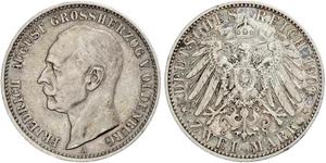 2 Mark Grand Duchy of Oldenburg (1814 - 1918) Plata Federico Augusto III de Sajonia (1865-1932)
