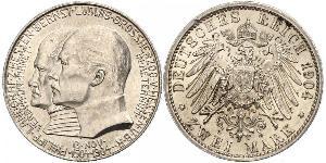 2 Mark Hesse-Darmstadt (1806 - 1918) Plata Ernesto Luis de Hesse-Darmstadt (1868 - 1937)