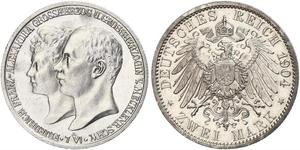 2 Mark Mecklemburgo-Schwerin (1352-1918) Plata Frederick Francis IV, Grand Duke of Mecklenburg (1882 - 1945)