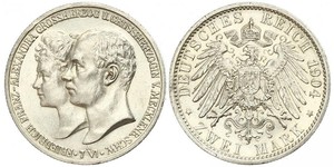 2 Mark Mecklemburgo-Schwerin (1352-1918) Plata Frederick Francis IV, Grand Duke of Mecklenburg (1882 - 1945)